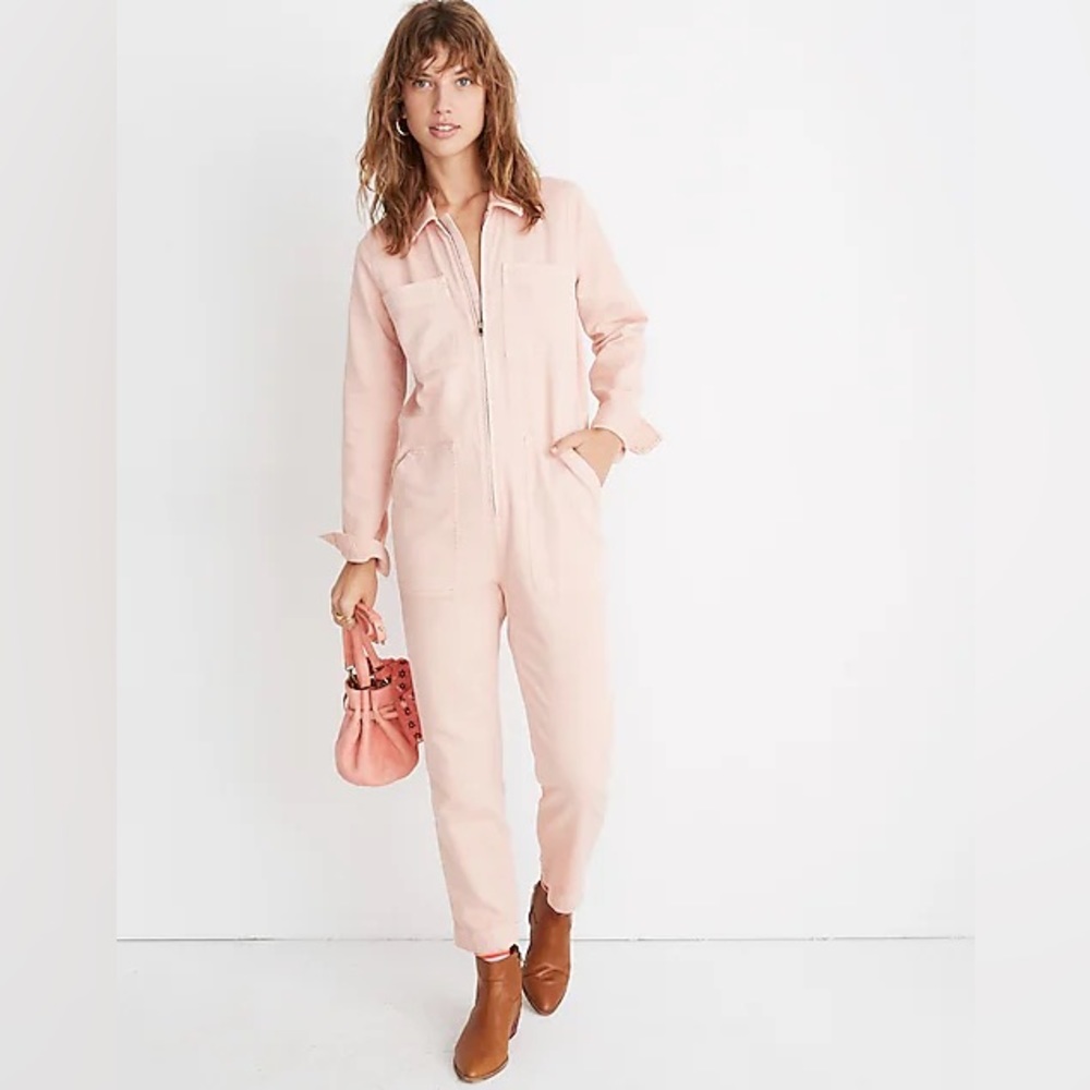 Madewell Zip-Front Coverall Jumpsuit in Pink Oyster